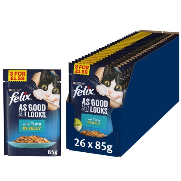 FELIX As Good As it Looks Tuna in Jelly Wet Cat Food 85g PMP 85g × 26 × 1