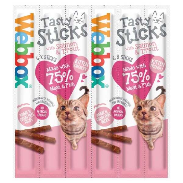 Webbox Tasty Sticks with Salmon & Trout 6 Semi-Moist Tasty Treats 30g 6pk × 12 × 1